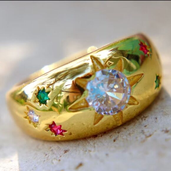Gold Starburst Ring with Multicolor Accents N844 - Picture 1 of 4